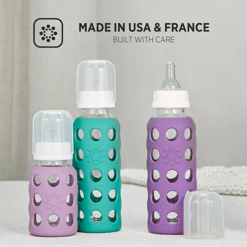 Miniatura 4 de Lifefactory Biberón de vidrio de 9 onzas con pezón etapa 2 y funda protectora de silicona frambuesa