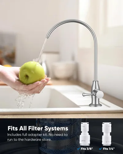 Miniatura 4 de WEWE Grifo de agua potable vintage, grifo de filtro de agua de cocina de acero inoxidable sin plomo para sistema de ósmosis inversa, grifo de Níquel