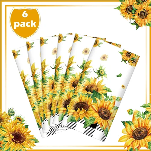 Miniatura 6 de Bencailor 6 manteles rectangulares de plástico con diseño de girasol, a cuadros, para decoración de fiestas, cocina, patio, 54 x 108 pulgadas