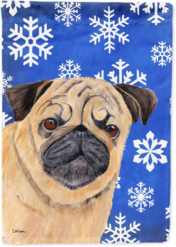 Miniatura 253 de Caroline's Treasures SC9374GF Bulldog English Snow flakes Holiday Garden Flag Buzón Bandera decorativa para patio exterior, patio, obras de arte
