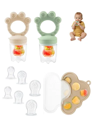 Miniatura 9 de Juego de moldes para paletas y alimentadores de alimentos, alimentador de frutas para bebés para alivio de la dentición y autoalimentación segura