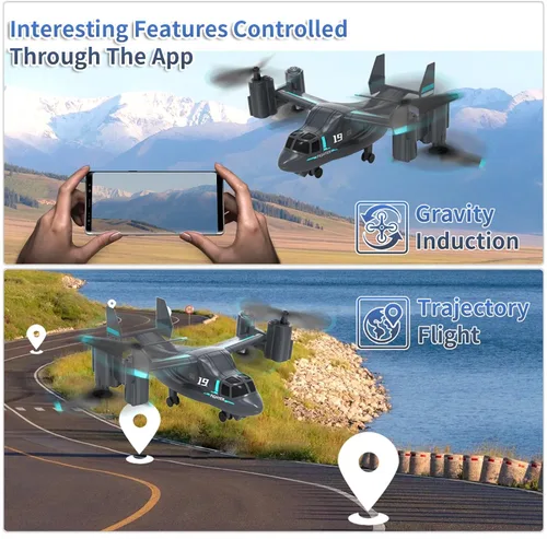 Miniatura 5 de Helicóptero de control remoto, LM19 Ospery Helicóptero RC militar con cámara en vivo para fanáticos de lo militar, modo de vuelo y deslizamiento