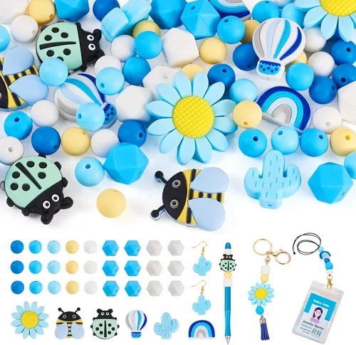 Miniatura 15 de Craftdady 20 cuentas de números de silicona de 0.531 in, números blancos y negros, 0-9, cuentas focales redondas para bolígrafos, manualidades