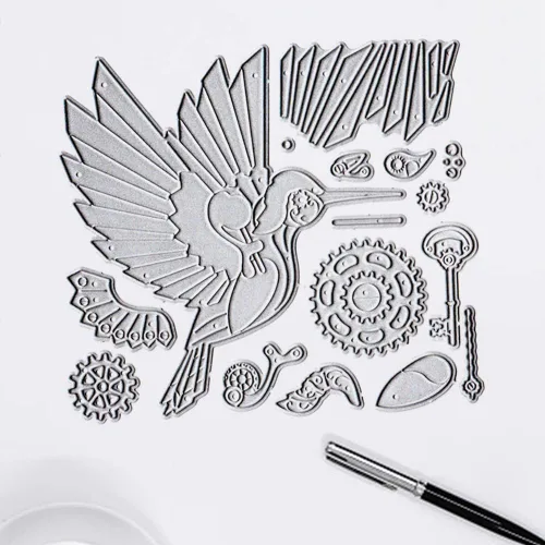 Miniatura 5 de Estivaux Robot Gear Birds troquelados para hacer tarjetas, juegos de troqueles mecánicos de corte de pájaros, equipo floral, plantillas de reloj