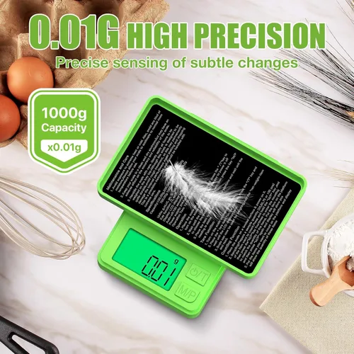 Miniatura 6 de Escala de gramos digital de bolsillo, Diyife 1000g/0.01g de alta precisión, mini escala de 7 unidades de conversión con pantalla LCD, función