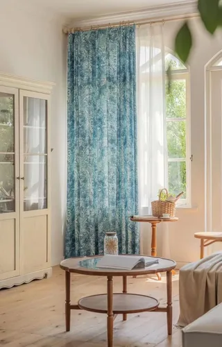 Miniatura 5 de Cortinas azules para ventana de sala de estar de 84 pulgadas de largo, juego de 1 panel largo de lino de algodón con textura floral, cortinas