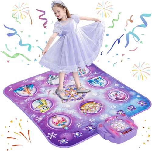 Miniatura 10 de Alfombra de Baile para Niñas de 3-12 Años, Juguetes Frozen Alfombra de Baile Electrónica con 8 Botones y Bluetooth Inalámbrico, Juego Musical de Azul