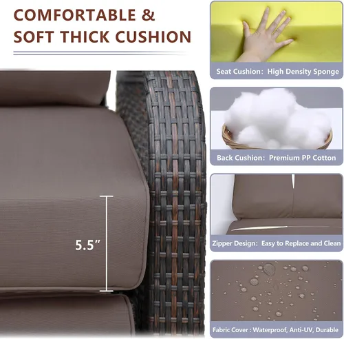 Miniatura 4 de Babylon Sillón reclinable de mimbre para exteriores, silla reclinable ajustable para patio con cojines de 14 cm de grosor y otomana, resistente a