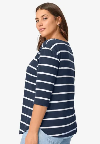 Miniatura 3 de Ellos Camiseta de manga con botones a rayas en talla grande para mujer
