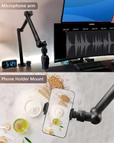 Miniatura 5 de HEMMOTOP Magic Arm Soporte de escritorio/abrazadera, brazo de cámara ajustable de 28 pulgadas para iPad, soporte de iPhone superior, para micrófono