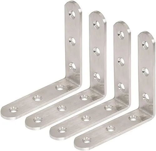 Deezio Soporte de esquina de acero inoxidable resistente, soporte de ángulo para juntas, níquel cepillado, paquete de 4 (3.937 x 3.937 x 0.118 in)