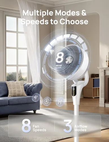 Miniatura 4 de DREO Ventilador para dormitorio, actualizado 2026, flujo de aire de 90 pies, ventilador silencioso de 20 dB, ventilador de pie oscilante de 90°