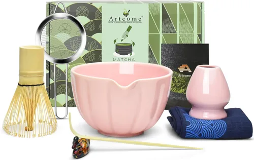 Miniatura 13 de Artcome Juego de té Matcha japonés de 4 piezas, cuenco Matcha con boquilla de vertido, batidor de matcha, cuchara de té, soporte para batidor, kit