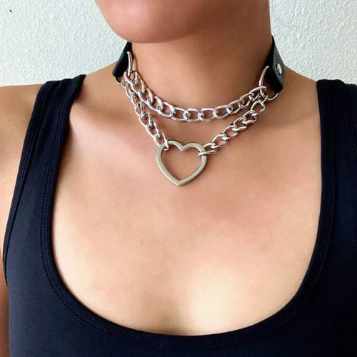Miniatura 2 de MUGEER BTY Gargantilla de piel con forma de corazón gótico, Punk, Rock. Gargantilla y collares