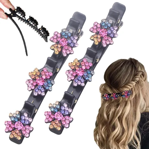 Miniatura 10 de 2 pinzas para el cabello trenzadas con piedra de cristal brillante, accesorios de cabello para mujer para corte de peinado, pinzas de pelo trenzadas