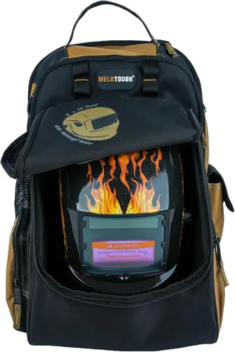Miniatura 8 de MELOTOUGH Mochila de soldadura para herramientas y casco, paquete de equipo extremo con soporte para casco de gran capacidad, bolsa de Mochila
