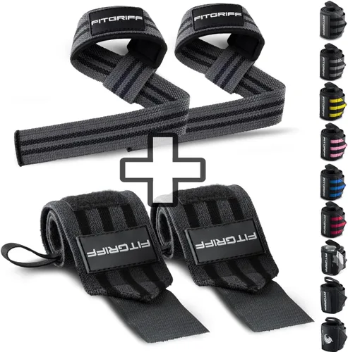 Miniatura 9 de Fitgriff® Lifting Straps & Wrist Wraps (Bundle) Superior Support for Weightlifting & Gym Workouts - for Men and Women Negro completo