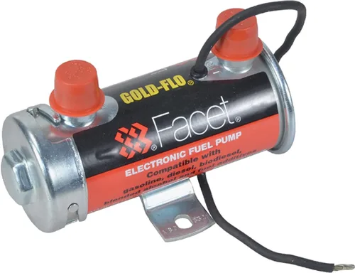 Facet 480532N, Bomba de Combustible Cilíndrica Facet de 12v, 1/4 NPT, 6.5-8 psi, Tapa Roja
