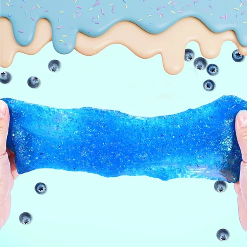 Miniatura 4 de Slime Cristalino Crujiente con Brillo de Cubo de Gelatina Azul Arándano Prefabricado, Incluye 6 Juegos de Complementos, Estimulación Sensorial