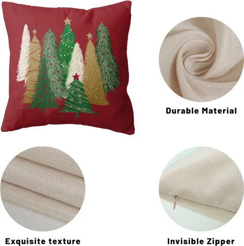 Miniatura 6 de Juego de 2 fundas de almohada de Navidad de 18 x 18 pulgadas, decoración de árbol de Navidad, fundas de almohada decorativas de invierno
