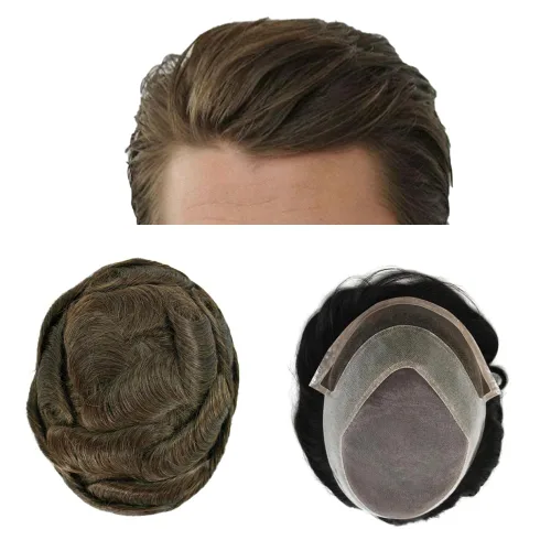 Miniatura 18 de Pieza de pelo de tupé para hombre, cabello humano real, frontal, línea capilar natural, sistema de reemplazo para hombres, unidades de cabello