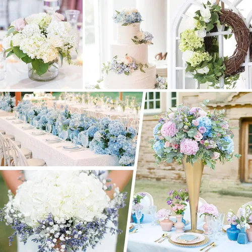 Miniatura 7 de Flores artificiales de hortensias de tacto real, 2 flores azules y 2 blancas de tacto real, flores de hortensias sintéticas de 21 pulgadas, flores