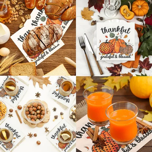 Miniatura 6 de 60 servilletas de papel de Acción de Gracias, servilletas de almuerzo de Acción de Gracias, servilletas de fiesta de calabaza de otoño, servilletas