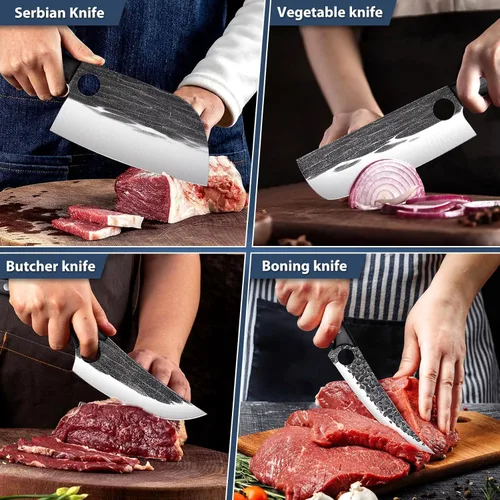 Miniatura 2 de TIVOLI Juego de cuchillos de carnicero profesional para procesamiento de carne, 7 piezas de acero de alto carbono forjado a mano