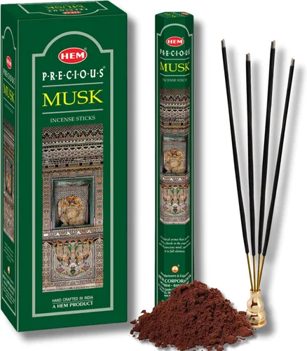HEM Precious Musk - Varillas de incienso (120 varillas, 6 cajas en el interior) - 9 pulgadas de largo, disipan la negatividad, inducen un sueño