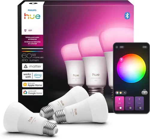 Miniatura 10 de Philips Hue - Paquete de 2 bombillas LED A19, compatibles con Bluetooth y Zigbee (opcional Hue Hub), activadas por voz con Alexa y Google Assistant