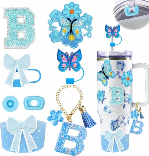 Miniatura 64 de 15 piezas de set de accesorios para vaso Stanley Cup 30oz 40oz con asa, incluye cubierta de pajita de silicona y bota, encanto de asa, encantos