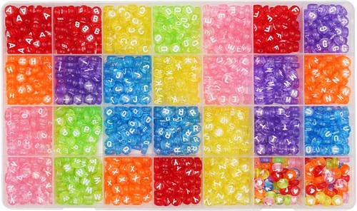 Miniatura 9 de Melius Cuentas de letras acrílicas negras con cuentas redondas negras y naranjas, 1450 cuentas redondas del alfabeto en caja de 28 cuadrículas