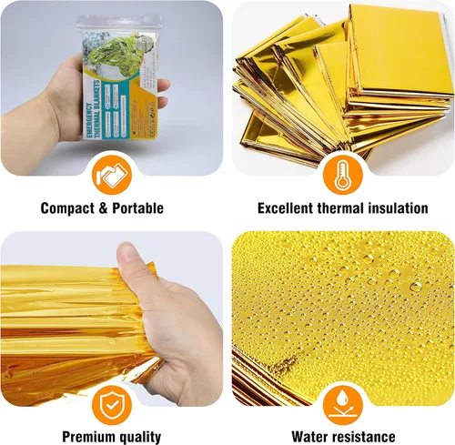 Miniatura 4 de General Medi Manta de emergencia (paquete de 12), manta de aluminio dorado de emergencia, perfecta para exteriores, senderismo, supervivencia