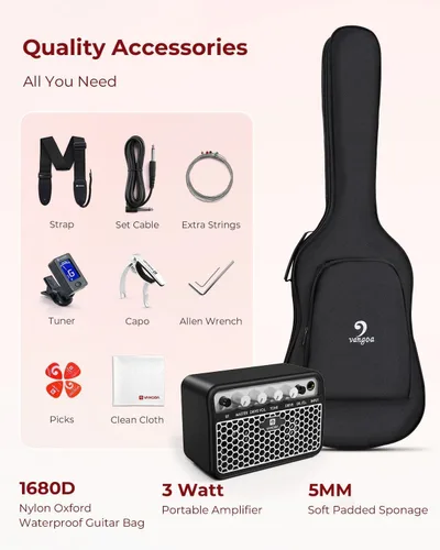 Miniatura 6 de Vangoa - Kit de guitarra eléctrica de tamaño completo de 39 pulgadas para principiantes, cuerpo sólido, color rosa, con pastillas SSS, amplificador