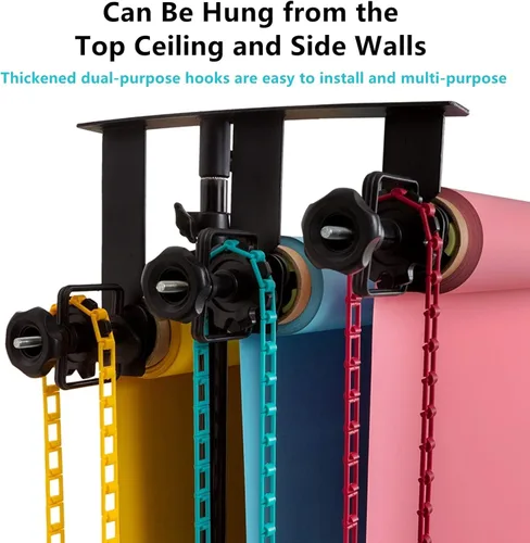 Miniatura 8 de Telón de fondo de fotografía de 3 rodillos para montaje en pared, sistema manual desplegable para estudio fotográfico con 6 barras expandibles + 3