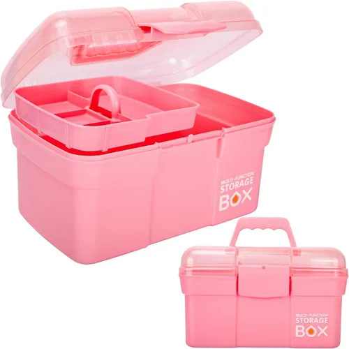 TERGOO Caja organizadora multiusos de 11 pulgadas con bandeja extraíble, organizador portátil de manualidades pequeño con asa, caja de herramientas