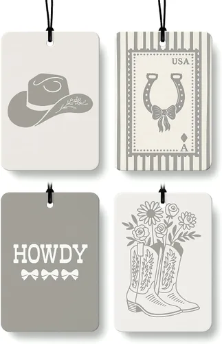 Miniatura 22 de Ambientador de coche bohemio occidental, 4 piezas con aroma a coco, calaveras de vaca Howdy, rodeo, vaquera, accesorios de coche, decoración