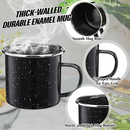 Miniatura 3 de 6 tazas de camping esmaltadas pequeñas, tazas de café, tazas de té, tazas de té portátiles vintage para fogata, tazas de campamento a granel con asa