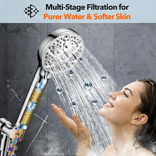 Miniatura 3 de JDO Regadera de mano de 6 ajustes, de alta presión, cartucho de filtro reemplazable, regadera desmontable de 4.7 pulgadas para eliminar agua dura