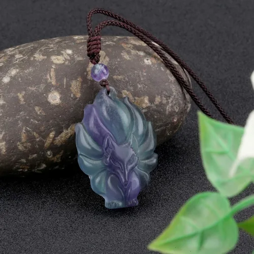 Miniatura 3 de Jovivi - Collar de zorro con cuarzo rosa natural y hielo de obsidiana, con piedras preciosas de cristal curativo, collar y dije de protección