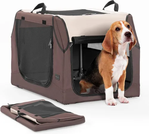 Miniatura 11 de PETSFIT Jaula de viaje para perros, jaula para perros de lados suaves, estructura ajustable resistente de 36 pulgadas, fácil de instalar, jaula Gris