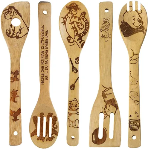 5 cucharas de madera de dibujos animados para cocinar, regalos de cumpleaños para mamá, regalos de oso Winnie, accesorios de cocina de Winnie the