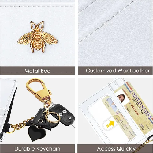 Miniatura 70 de SEAVILIA Tarjetero llavero cartera para mujer con ventana de identificación RFID monedero regalo abeja delgada minimalista pequeña cartera