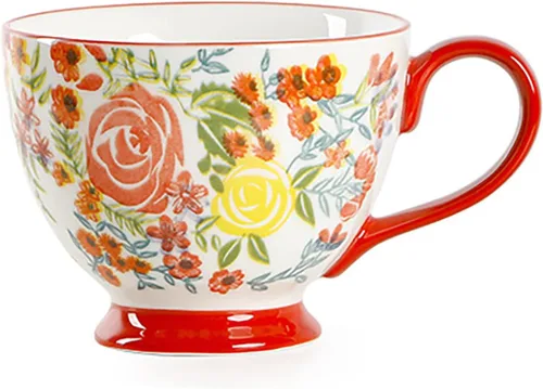 Miniatura 10 de CHOOLD Elegante taza de café grande de cerámica pintada a mano con patrón floral para té y leche, taza de cereales para cocina, cena, 15 onzas