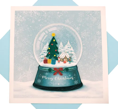 Globo de nieve de Navidad, tarjeta de Navidad con filigrana - Arte único dedicado hecho a mano, tarjeta de felicitación de diseño para toda ocasión