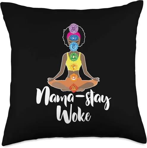 Miniatura 5 de Namaste Yoga Gifts – Almohada para yoga con diseño de Nama Stay Woke DressedForDuty Nama Stay Woke – Black Afro Girl Chakra, Namaste Yoga Throw