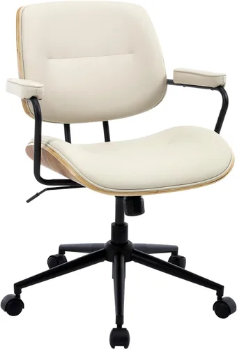 Miniatura 8 de BV Mid Century Modern - Juego de 1 silla de oficina giratoria con reposabrazos y respaldo de nogal, silla de escritorio ajustable para oficina