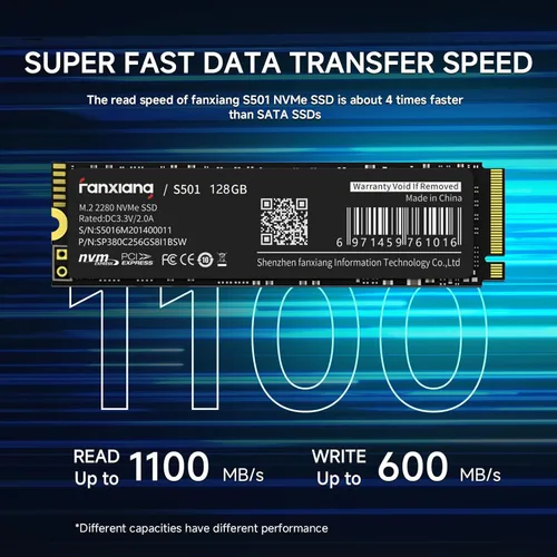 fanxiang S501 128GB NVMe SSD 3D NAND1.3 PCIe Gen3x4 M.2 2280 Unidad interna de estado sólido (velocidad de lectura de hasta 1,100 MB/s) compatible