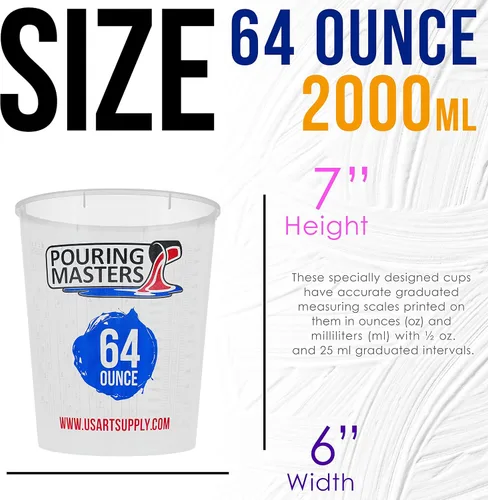 Miniatura 3 de Pouring Masters Vasos mezcladores de plástico graduados de 64 onzas (67.6 fl oz) (caja de 12) – Vasos de mezcla de pintura para resina epoxi, arte
