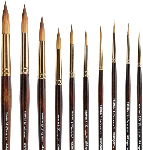 Miniatura 5 de KINGART 1010C Premium 10 Pc. / Tamaños Finesse Serie 8020 Ultra Round Juego de pinceles para acuarela, mezcla sintética Kolinsky Sable, mango corto
